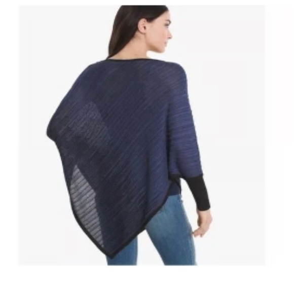 WHBM Size S/M Open Knit Asymmetrical Hem Poncho Sweater Black & Blue - Picture 7 of 10